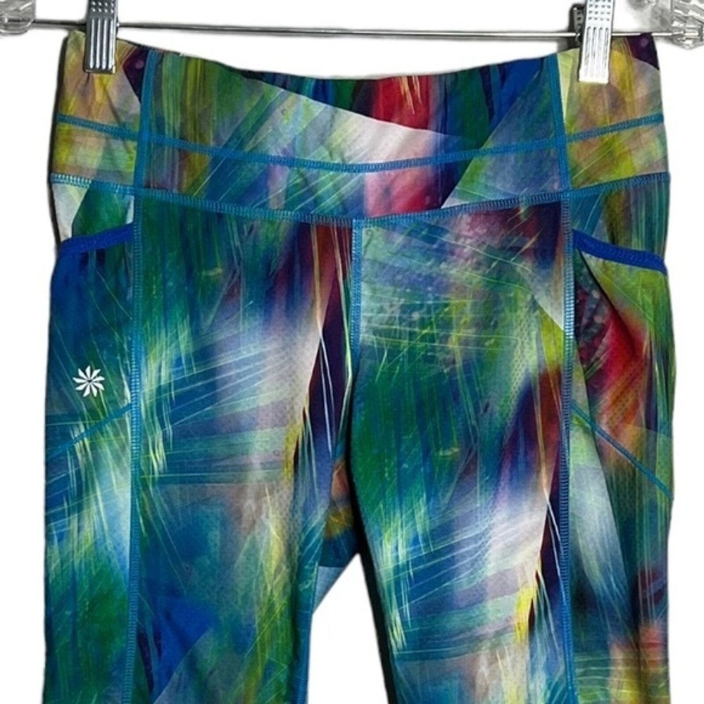 Athleta Pants Women Small Blue Green Tropea Dobby Be Free Kicker Crop Watercolor - Picture 3 of 7